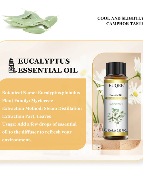 EUQEE 10ml Natural Essential Oils – For Diffusers, DIY Soap & Candle Making